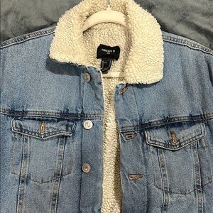 Forever 21 Blue Denim Jacket with Sherpa Lining